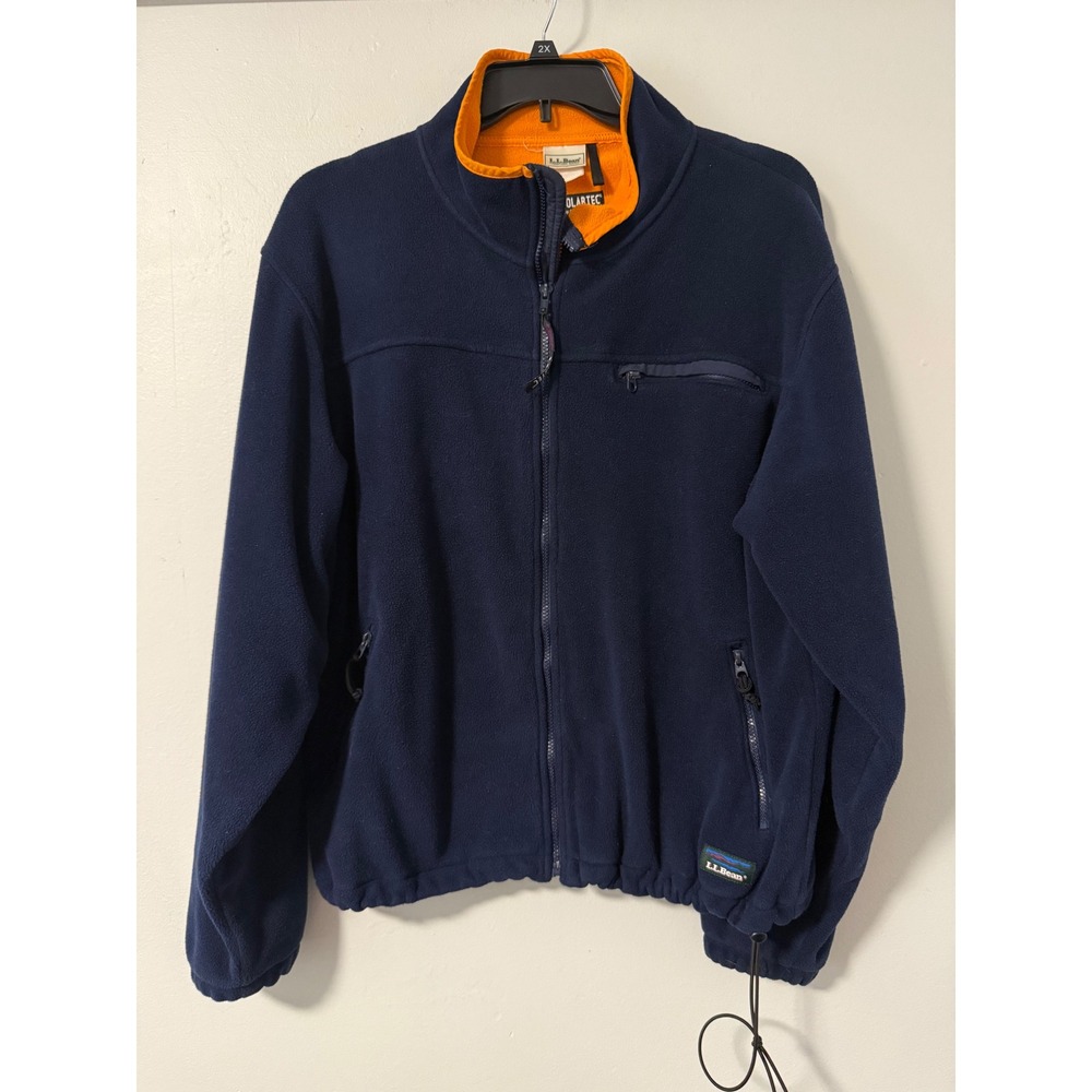 LL Bean Polartec Windbloc Fleece Jacket Navy Blue Orange Full Zip No Size Tag XL